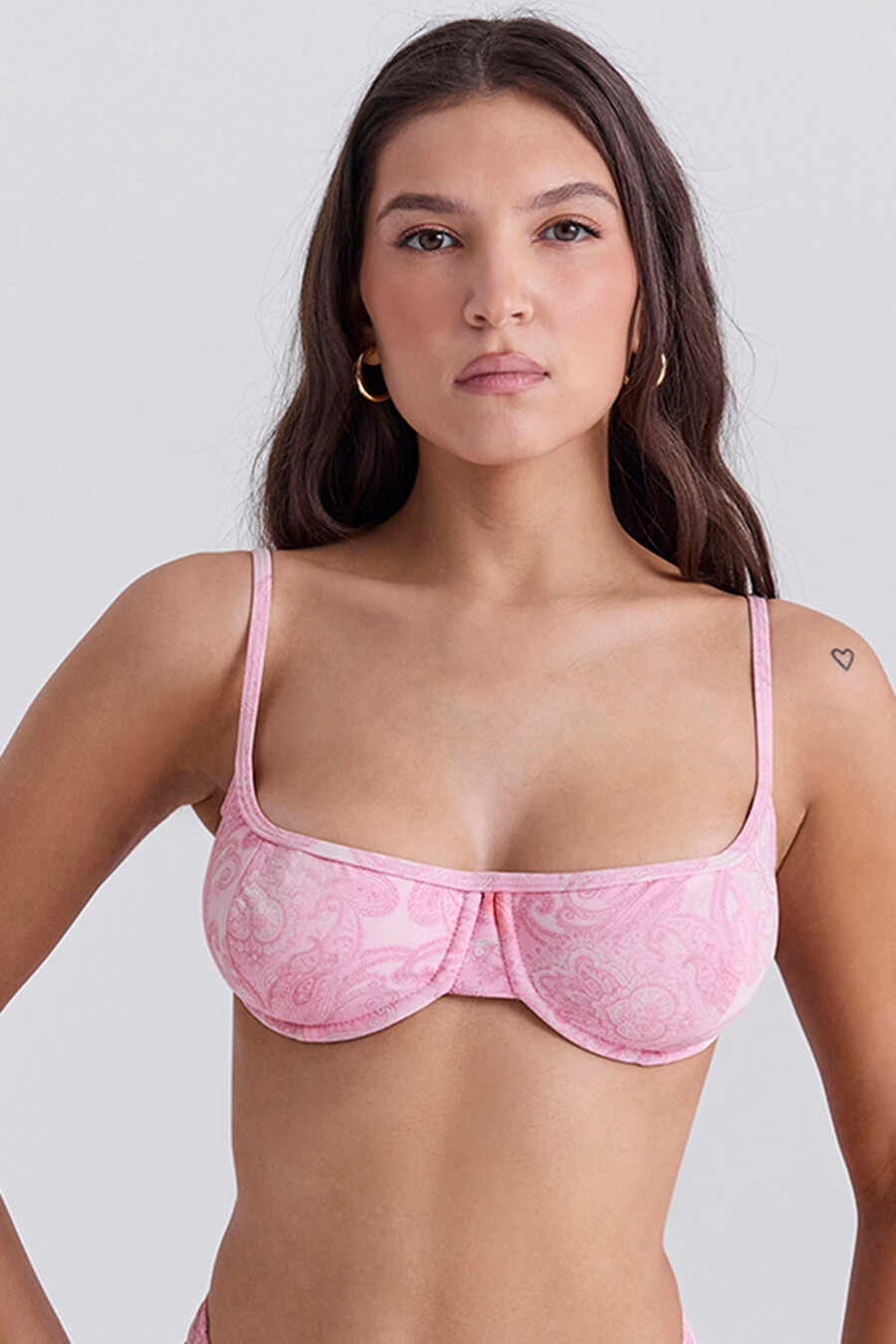 rosa paisley bikiniöverdel med bygel