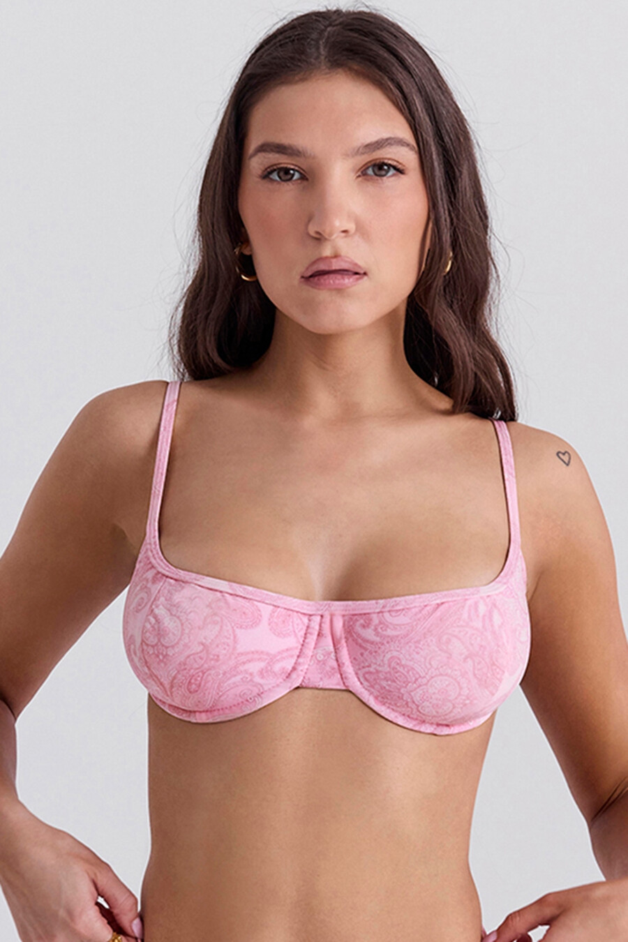 rosa paisley bikiniöverdel med bygel