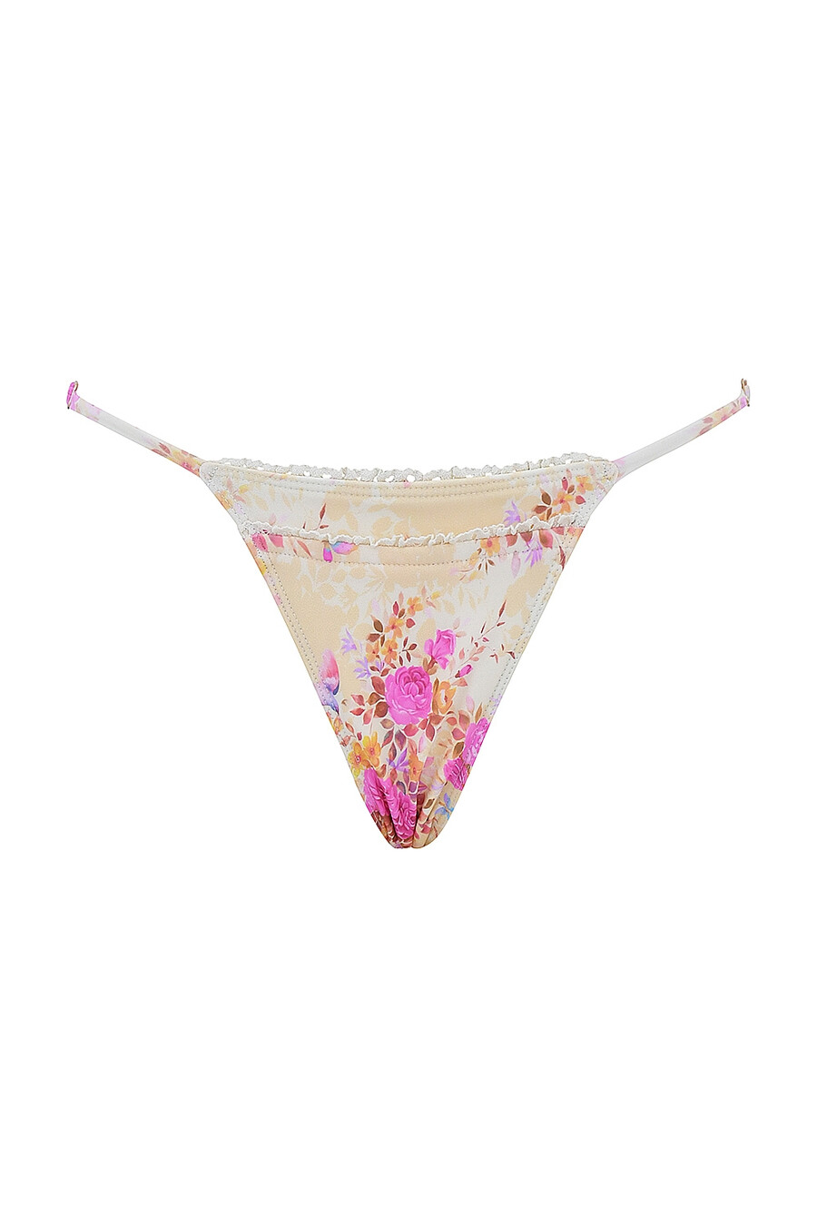 bikinitros med blommönster och volangkant