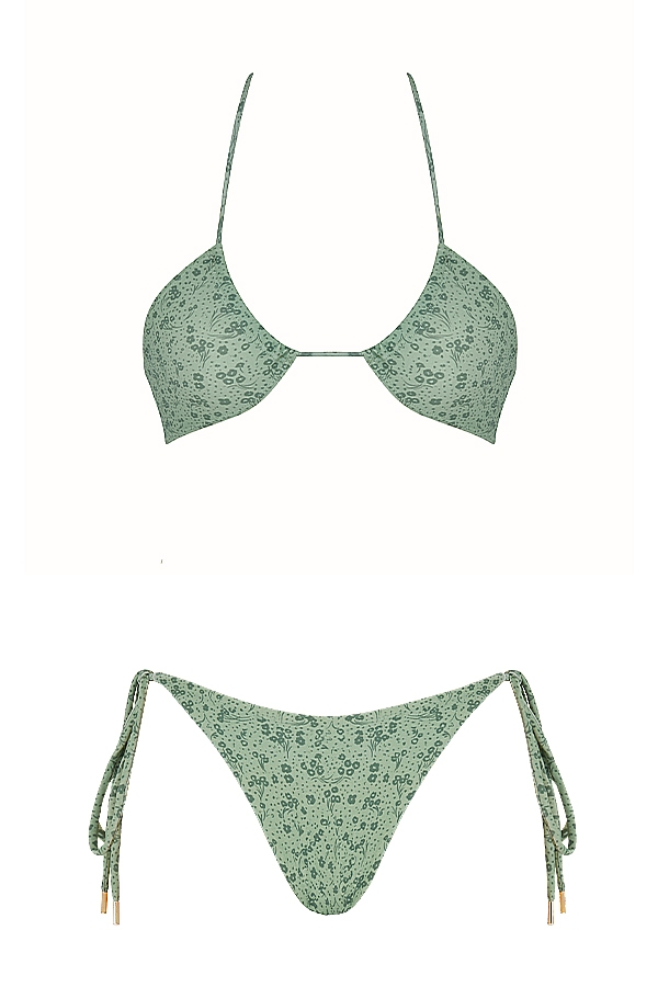 grön blommig omvänd triangelbikini