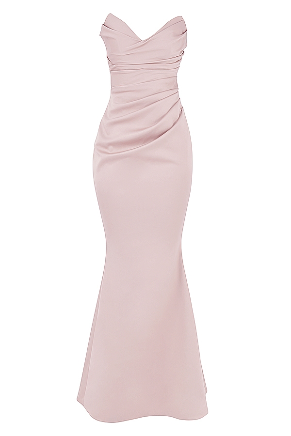 blush satin axelbandslös klänning
