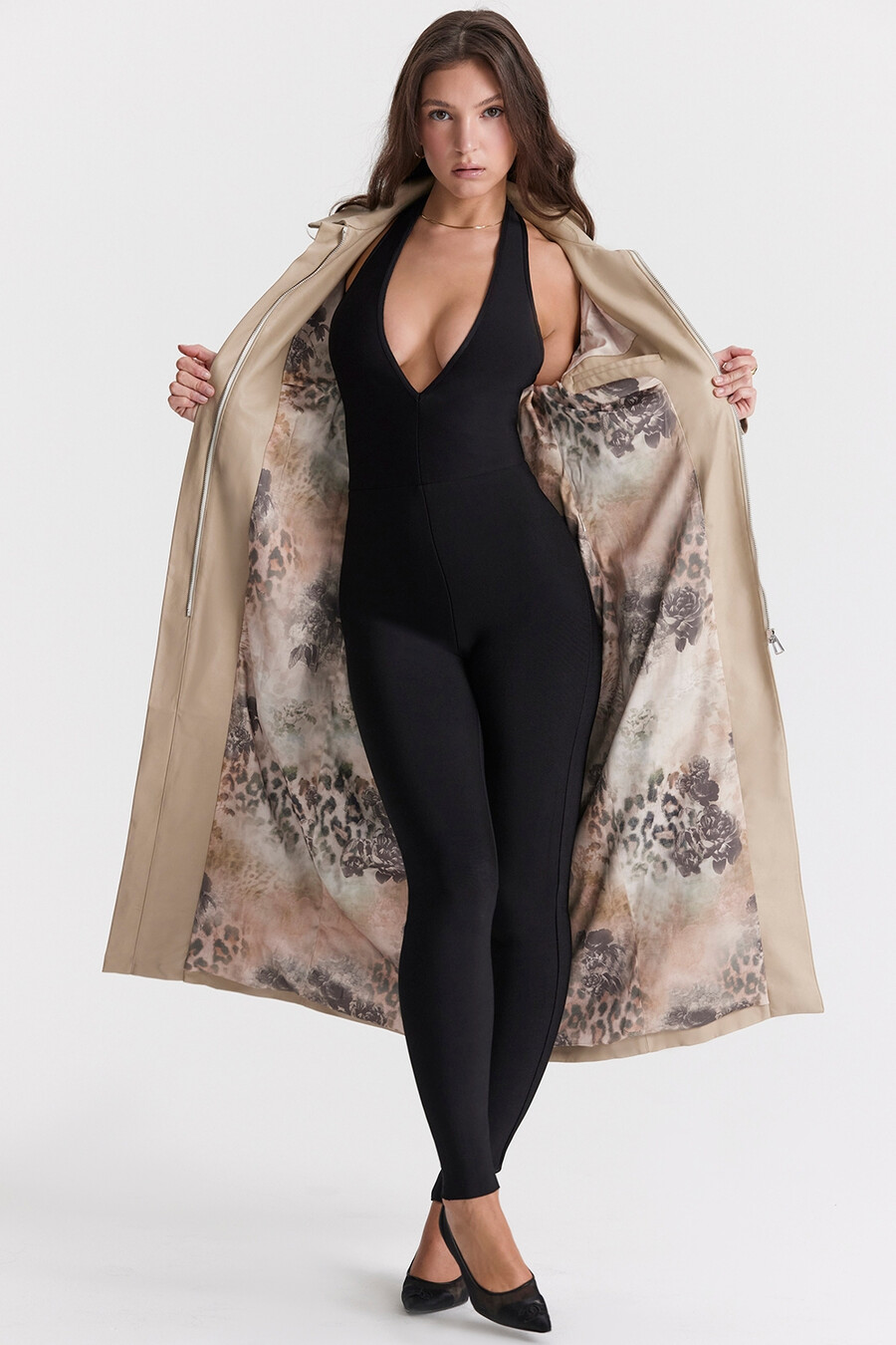 beige vegansk lädertrenchcoat