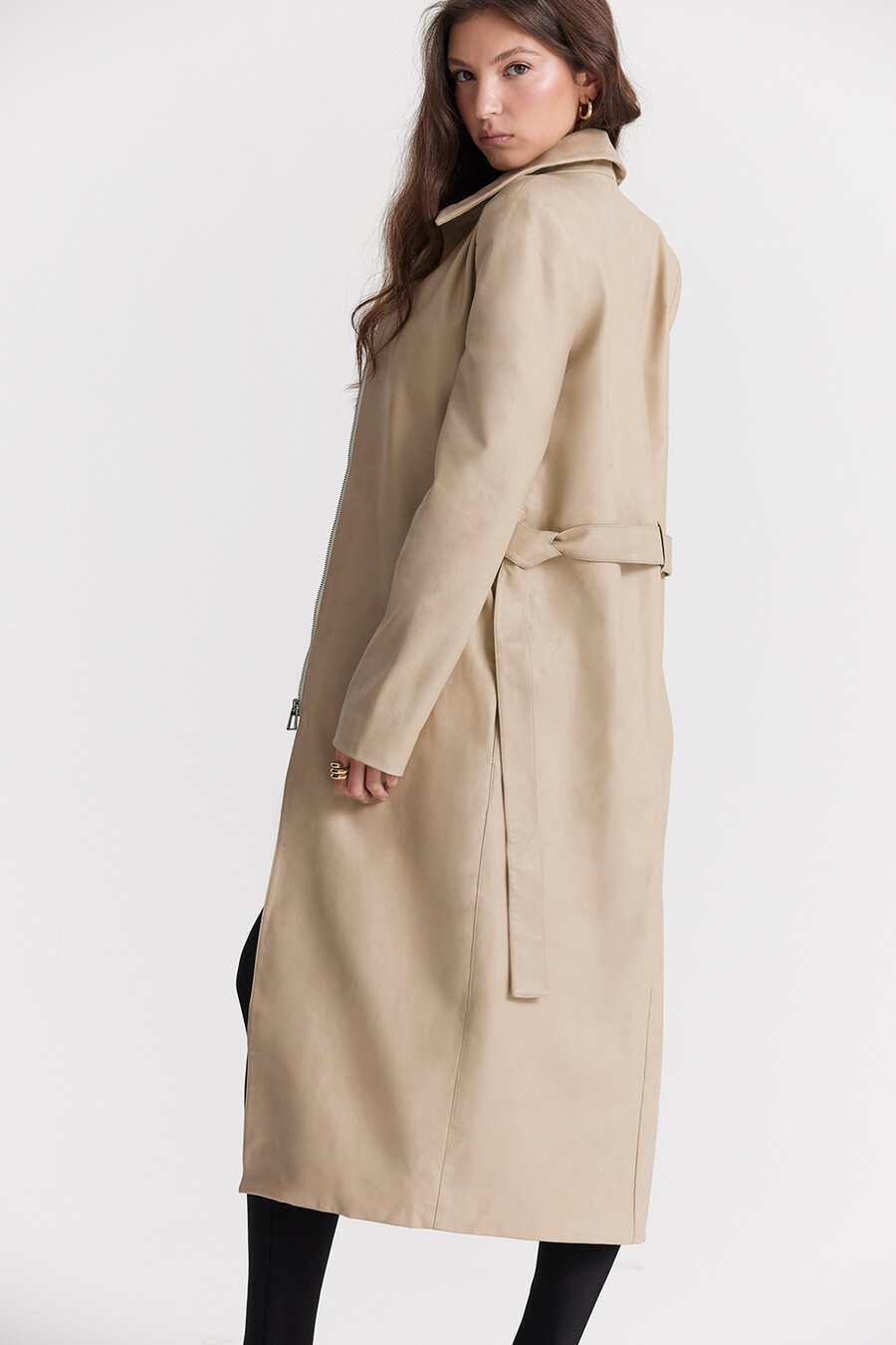 beige vegansk lädertrenchcoat