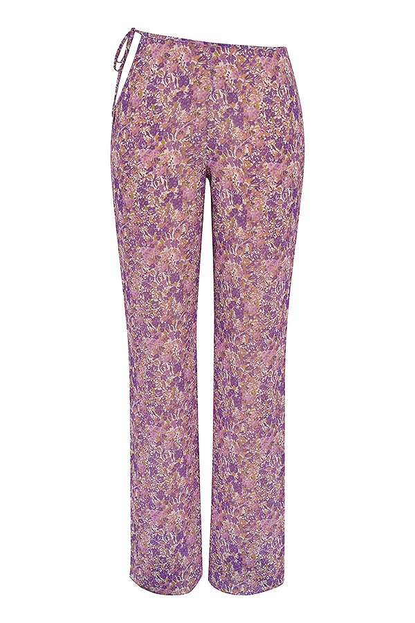 violetta blommiga utskurna byxor