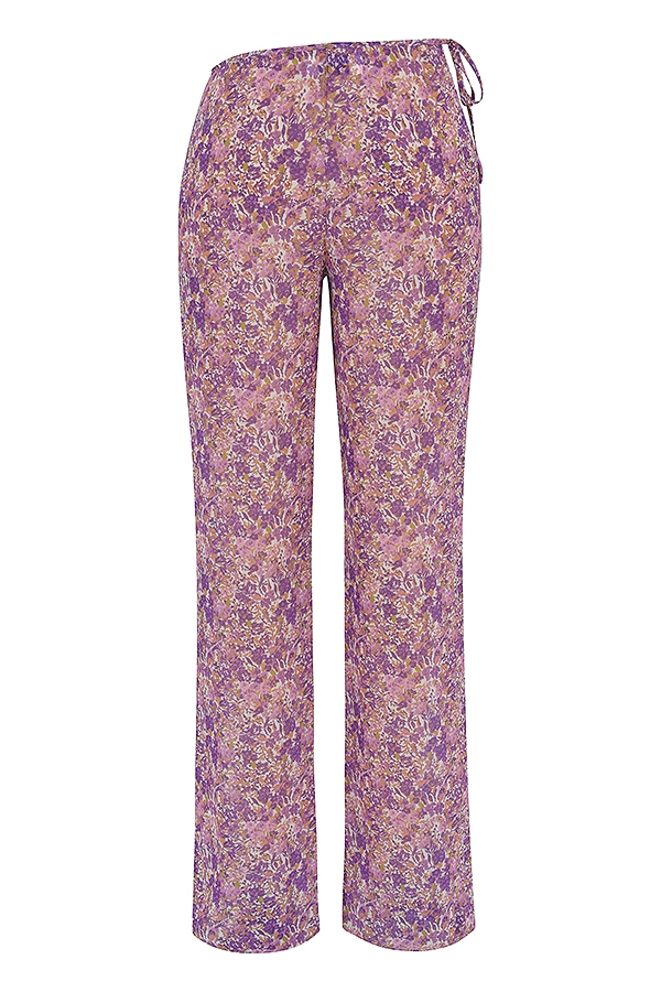 violetta blommiga utskurna byxor