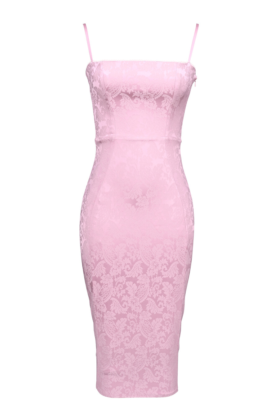 rosa jacquard spetsad bodycon midiklänning
