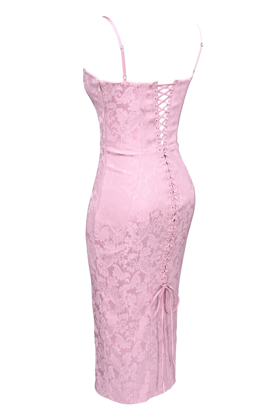 rosa jacquard spetsad bodycon midiklänning