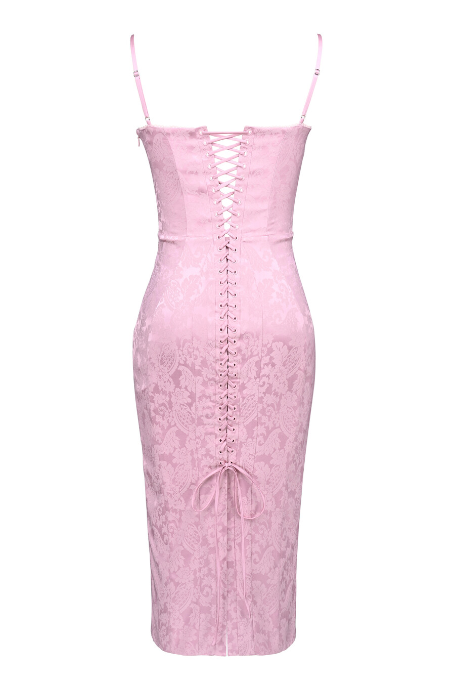 rosa jacquard spetsad bodycon midiklänning