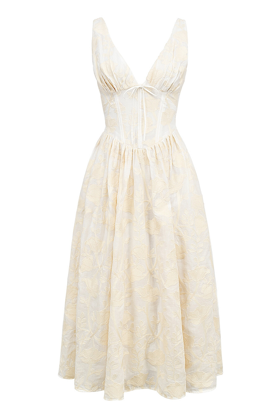 vintage elfenbensvit blommig broderad korsettklänning