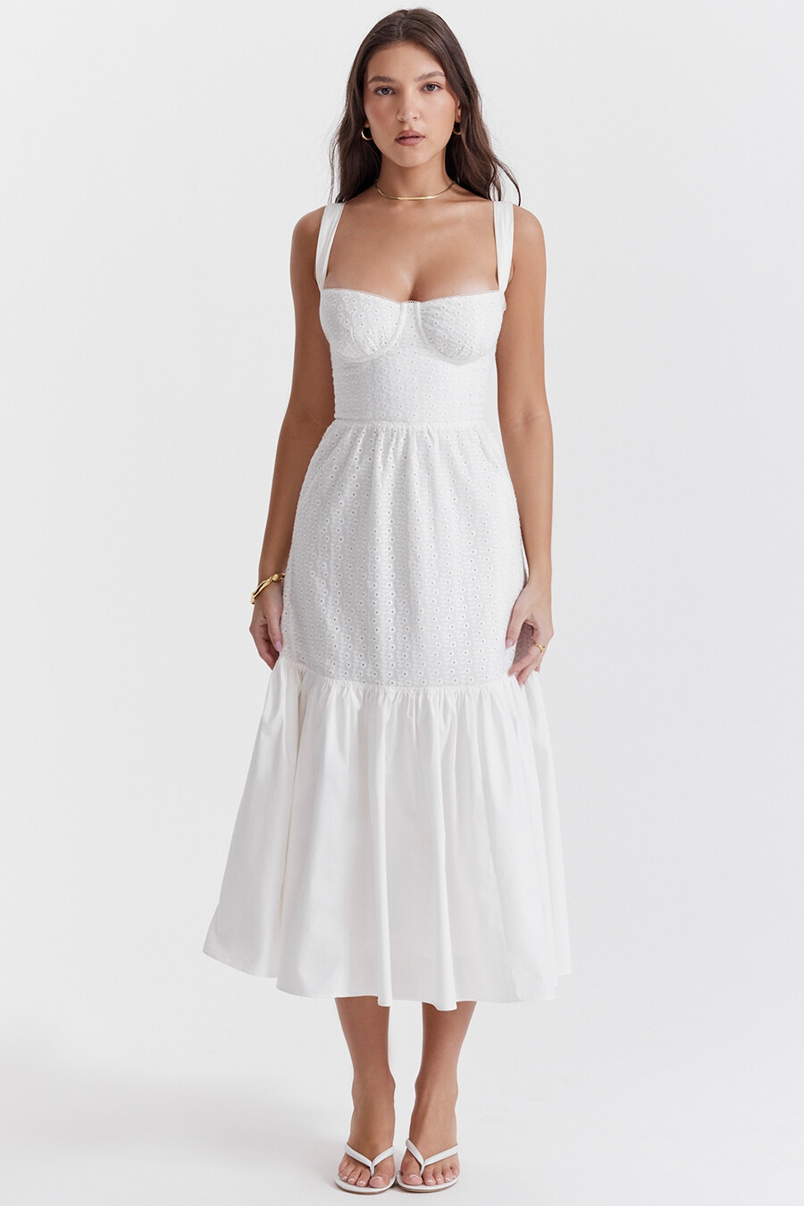 vit broderie anglaise midi solklänning