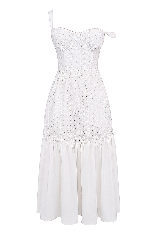 vit broderie anglaise midi solklänning