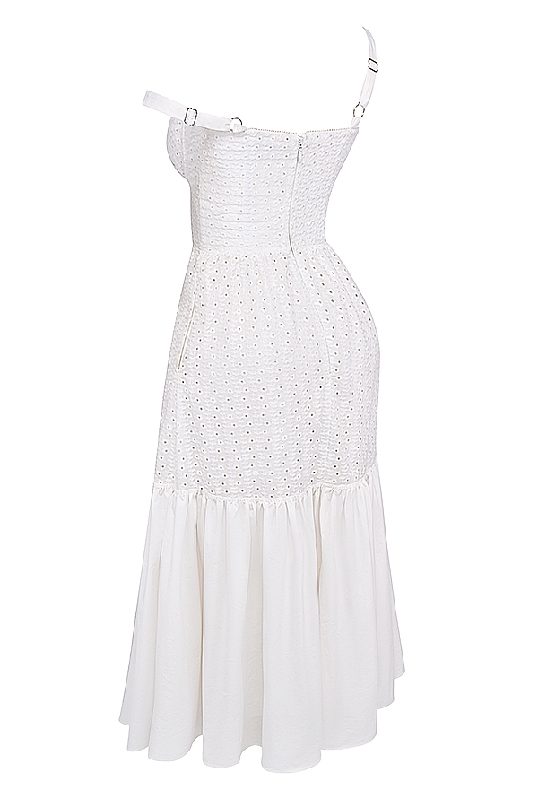 vit broderie anglaise midi solklänning