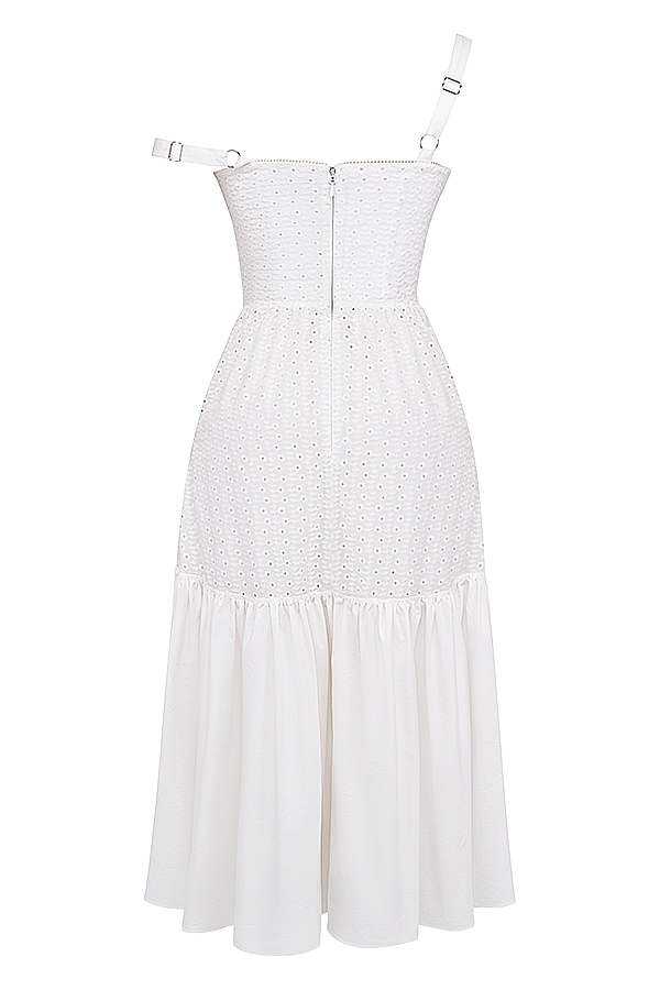vit broderie anglaise midi solklänning