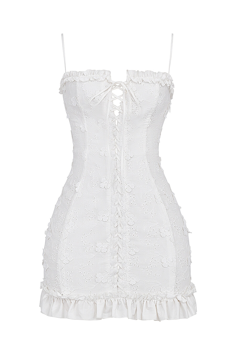 vit cotton broderie anglais miniklänning