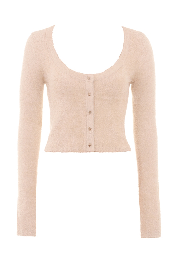 beige mjuk fluffig stickad kofta