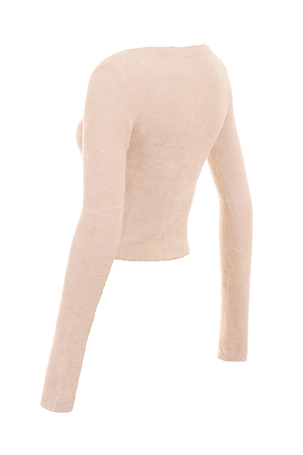 beige mjuk fluffig stickad kofta