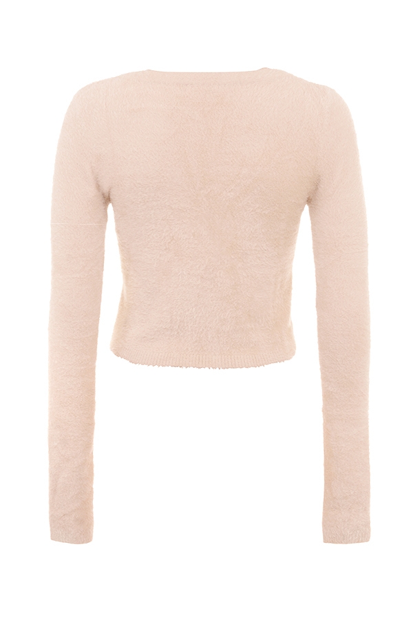 beige mjuk fluffig stickad kofta