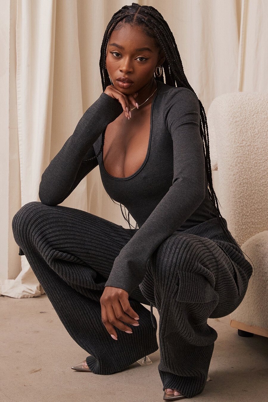 träkolsfärgad loungewear body