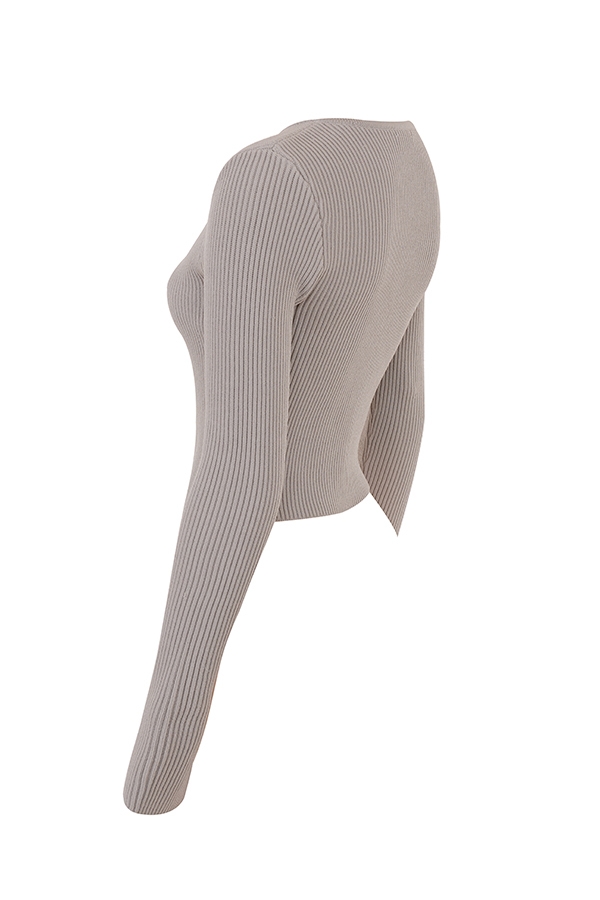 taupe ribbad stickad kofta