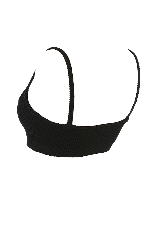 svart ribbad stickad bralette