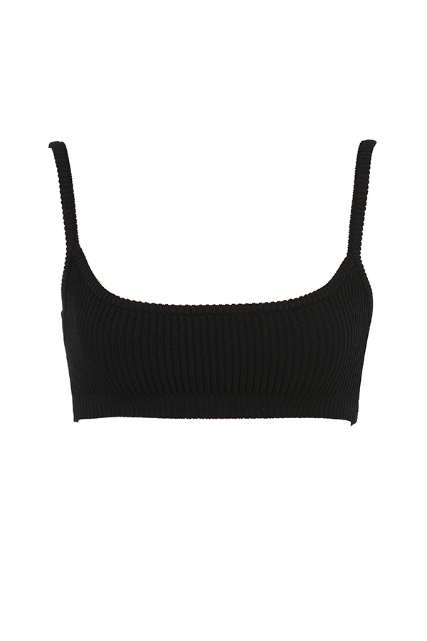 svart ribbad stickad bralette