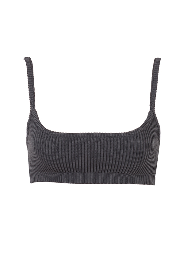 mörkgrå ribbad stickad bralette