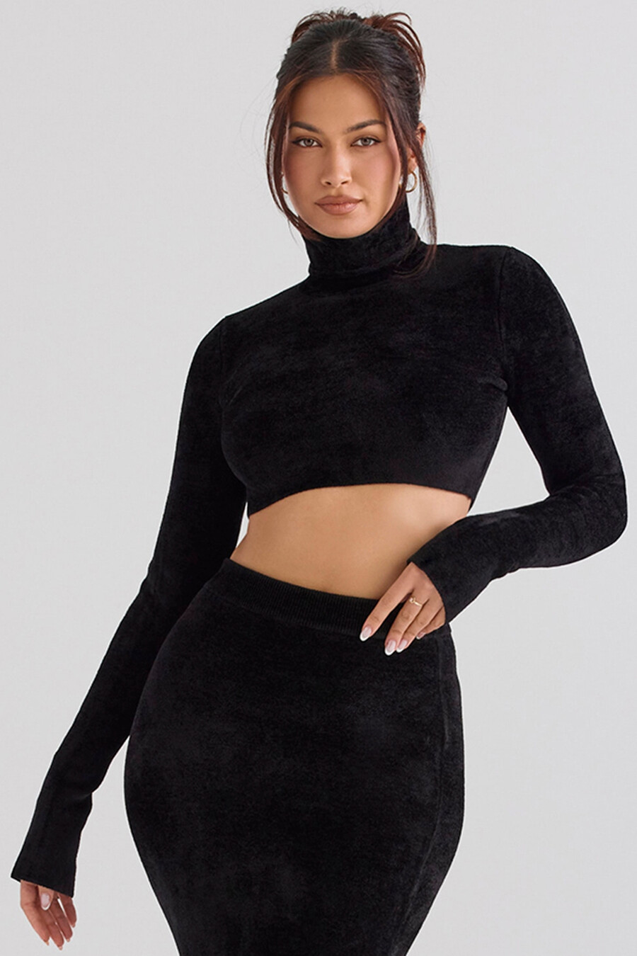 svart chenille cropped topp