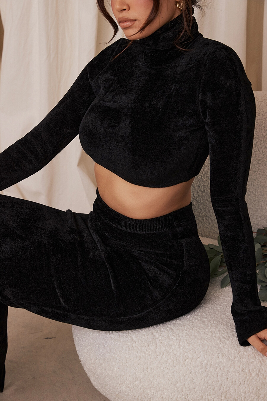 svart chenille cropped topp