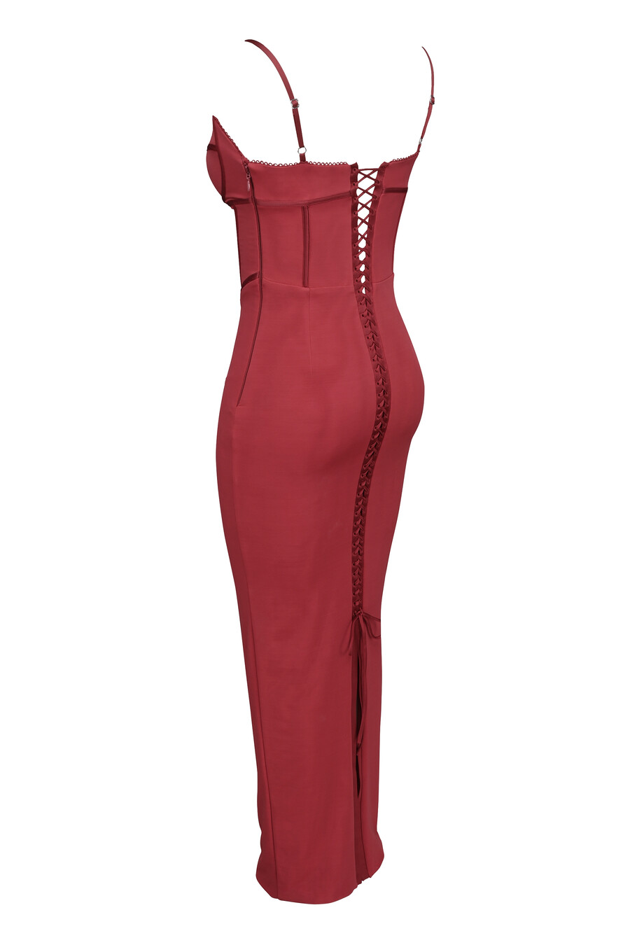 vinröd mesh bodycon maxiklänning