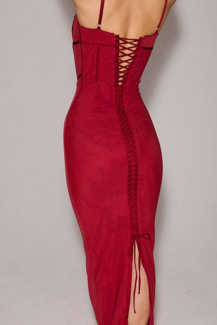 vinröd mesh bodycon maxiklänning