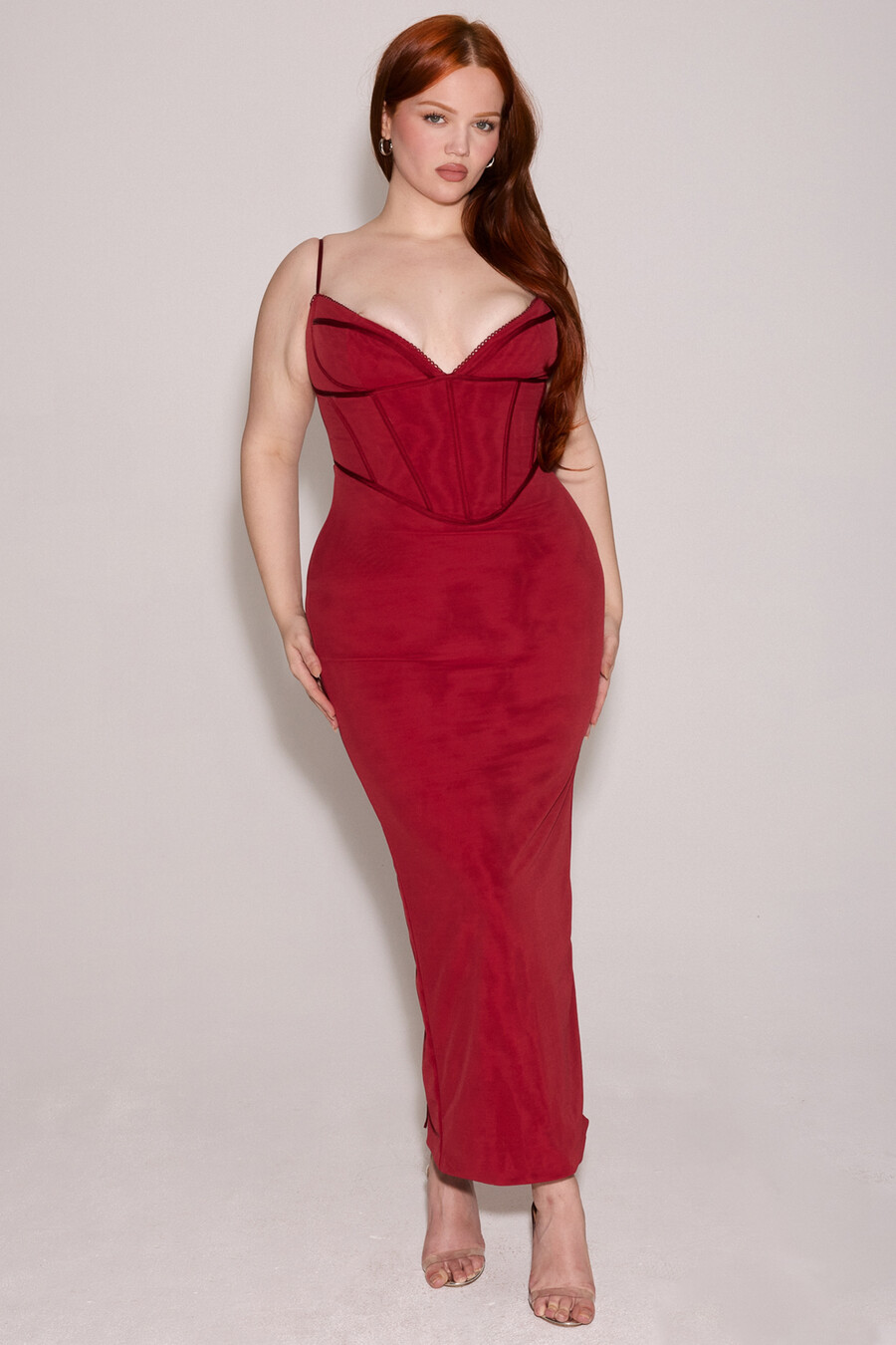 vinröd mesh bodycon maxiklänning