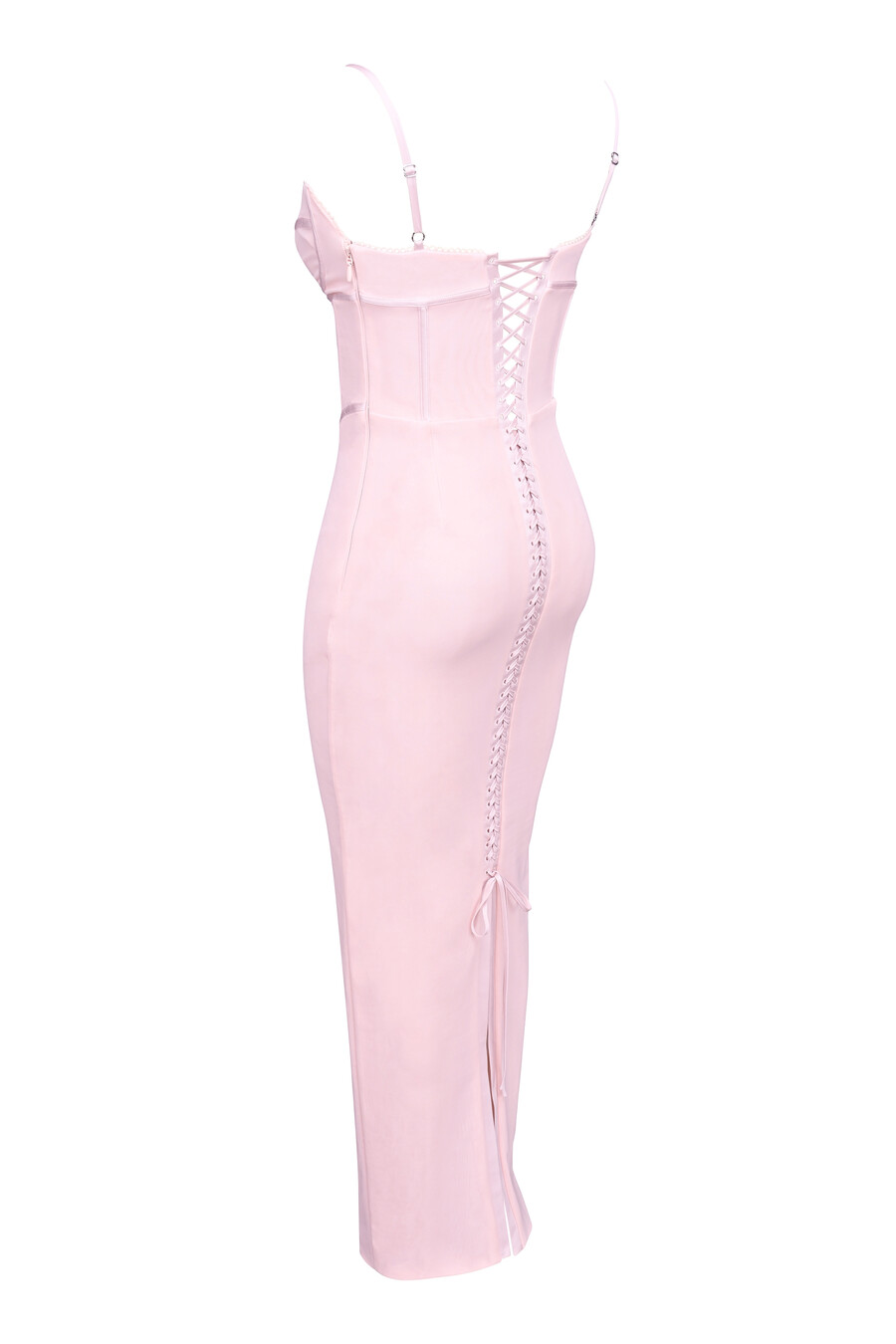 rosa maxiklänning i mesh med bodycon-detaljer