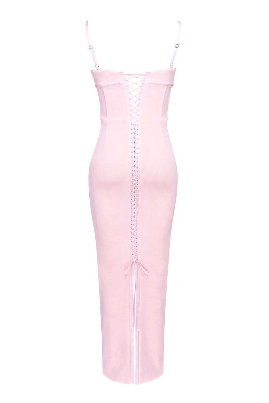 rosa maxiklänning i mesh med bodycon-detaljer