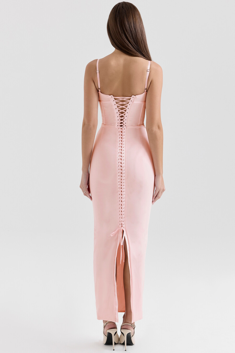 rosa maxiklänning i mesh med bodycon-detaljer