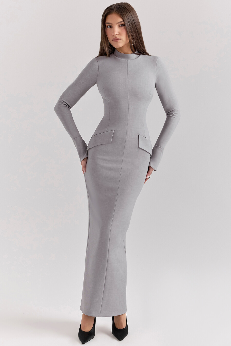 ljusgrå bodycon maxiklänning