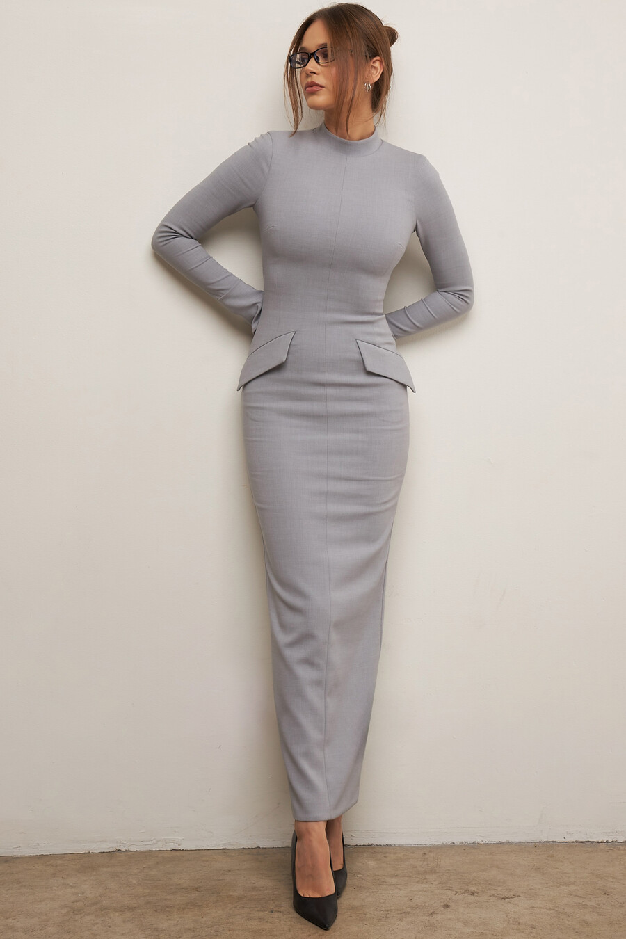 ljusgrå bodycon maxiklänning