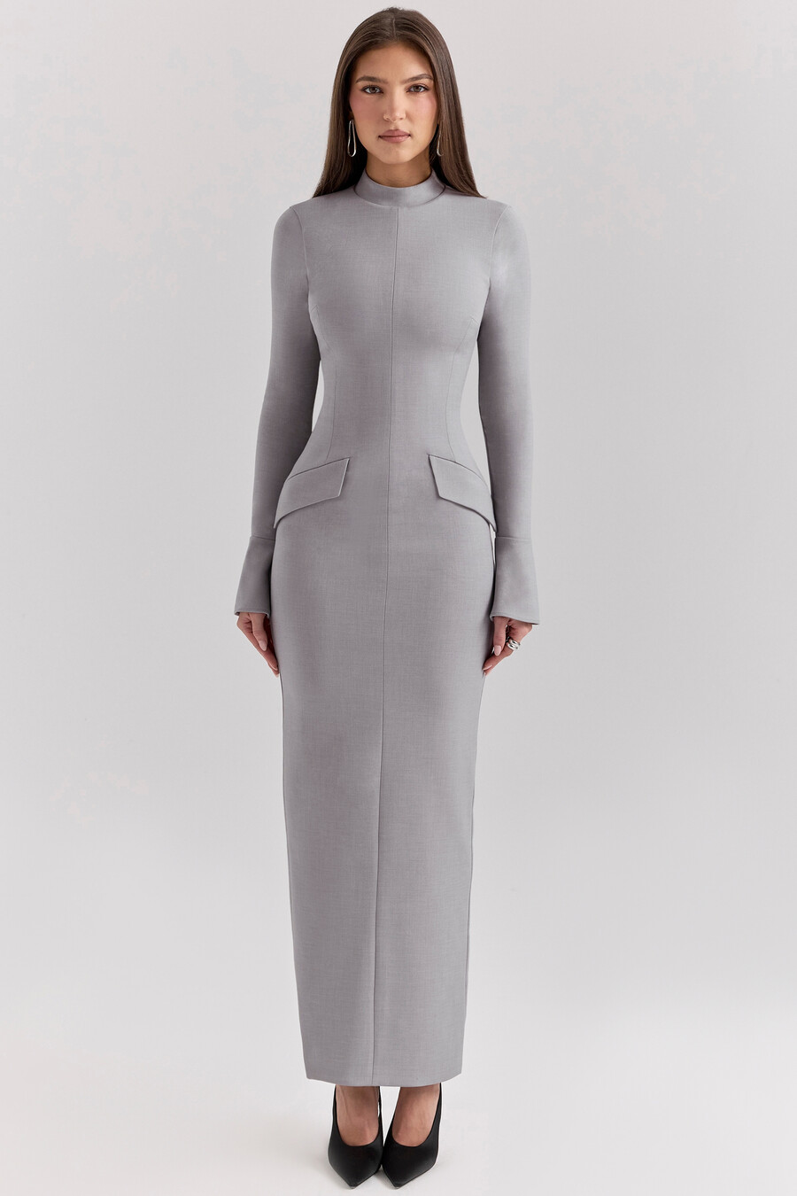 ljusgrå bodycon maxiklänning