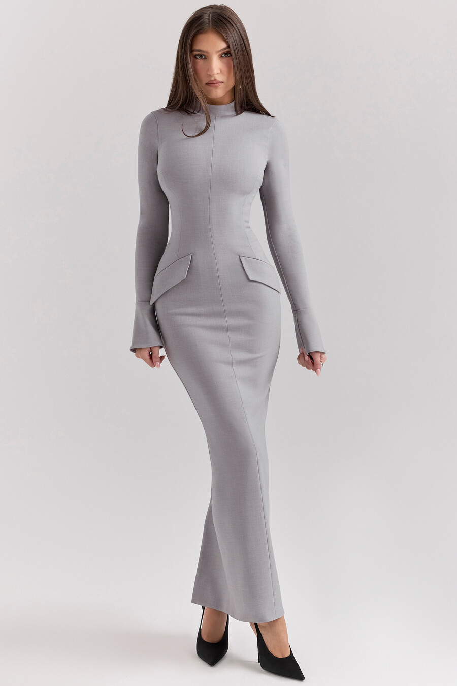 ljusgrå bodycon maxiklänning
