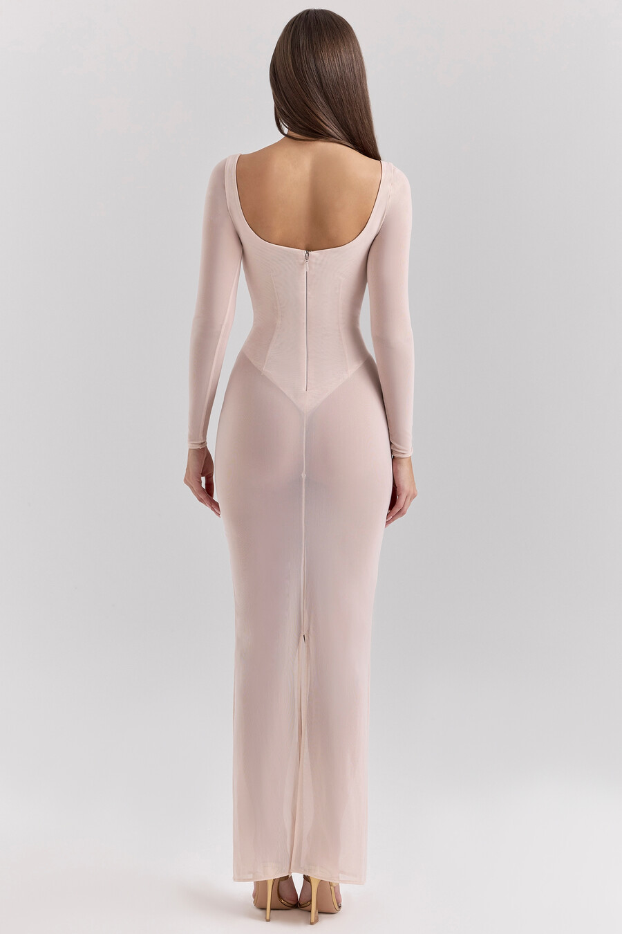 blush mesh maxiklänning med bodysuit