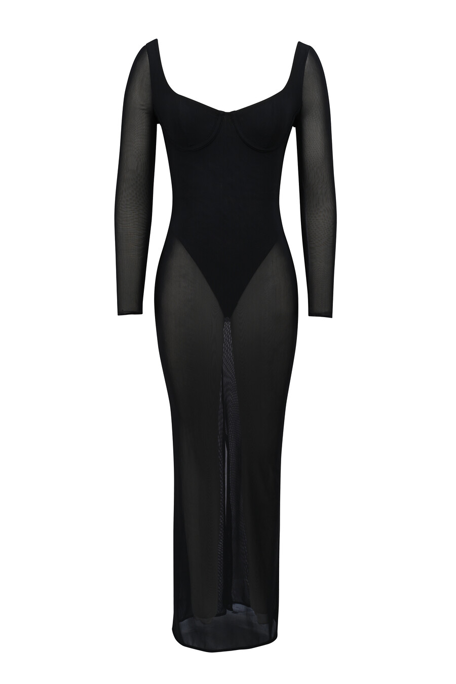 svart maxiklänning i mesh med bodysuit