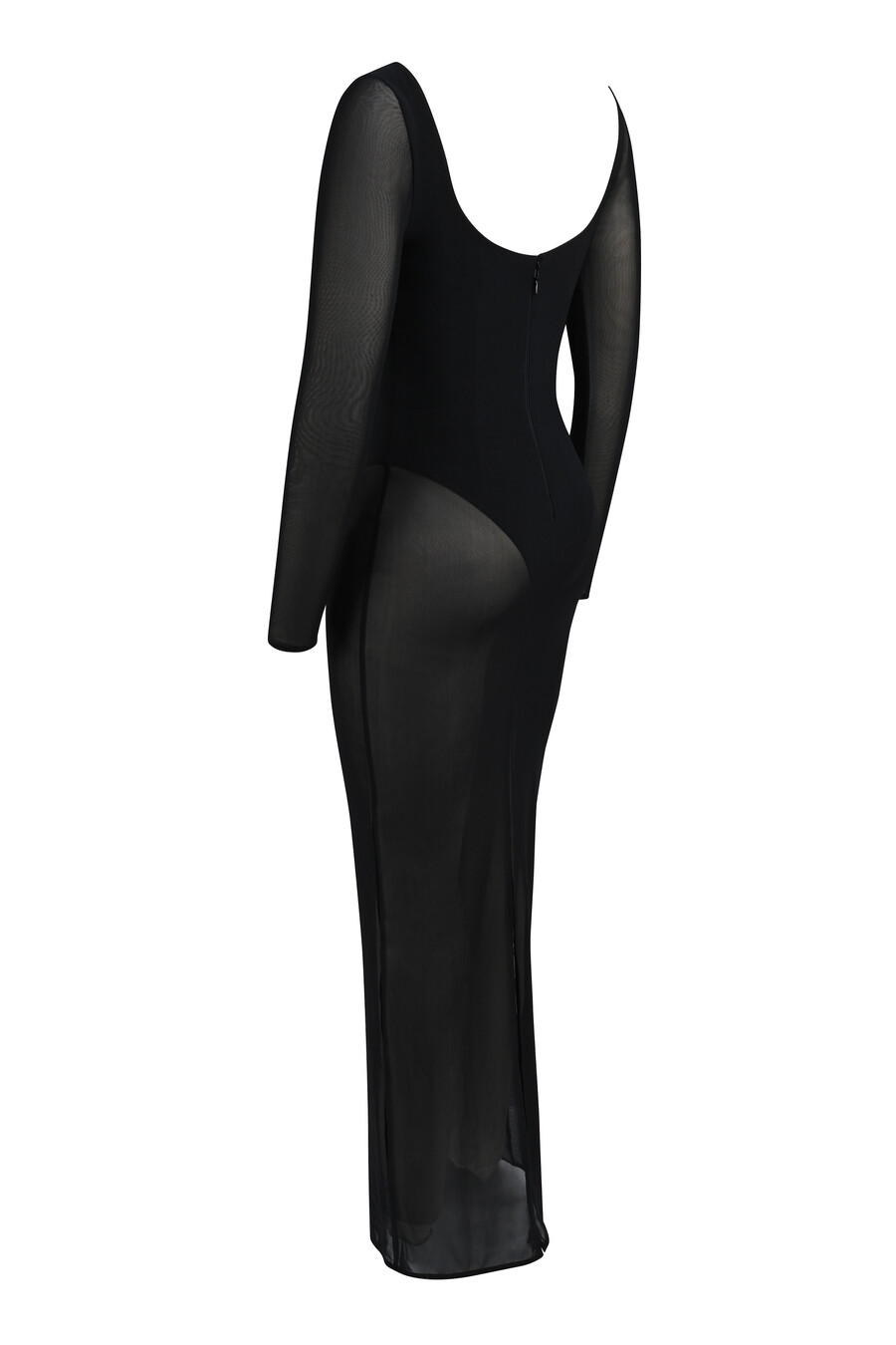 svart maxiklänning i mesh med bodysuit