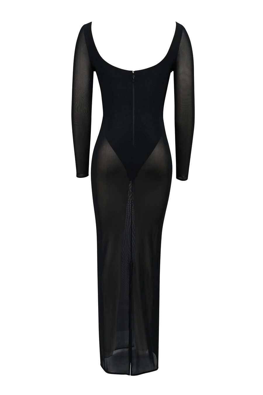 svart maxiklänning i mesh med bodysuit