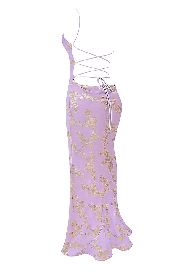 orkidé jacquard satinklänning