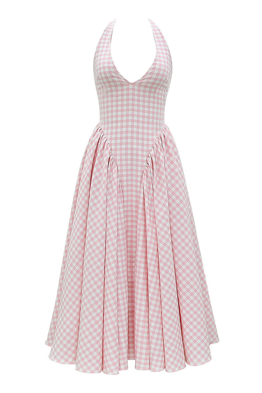 jordgubbs-shortcake gingham halter midi-sommarklänning