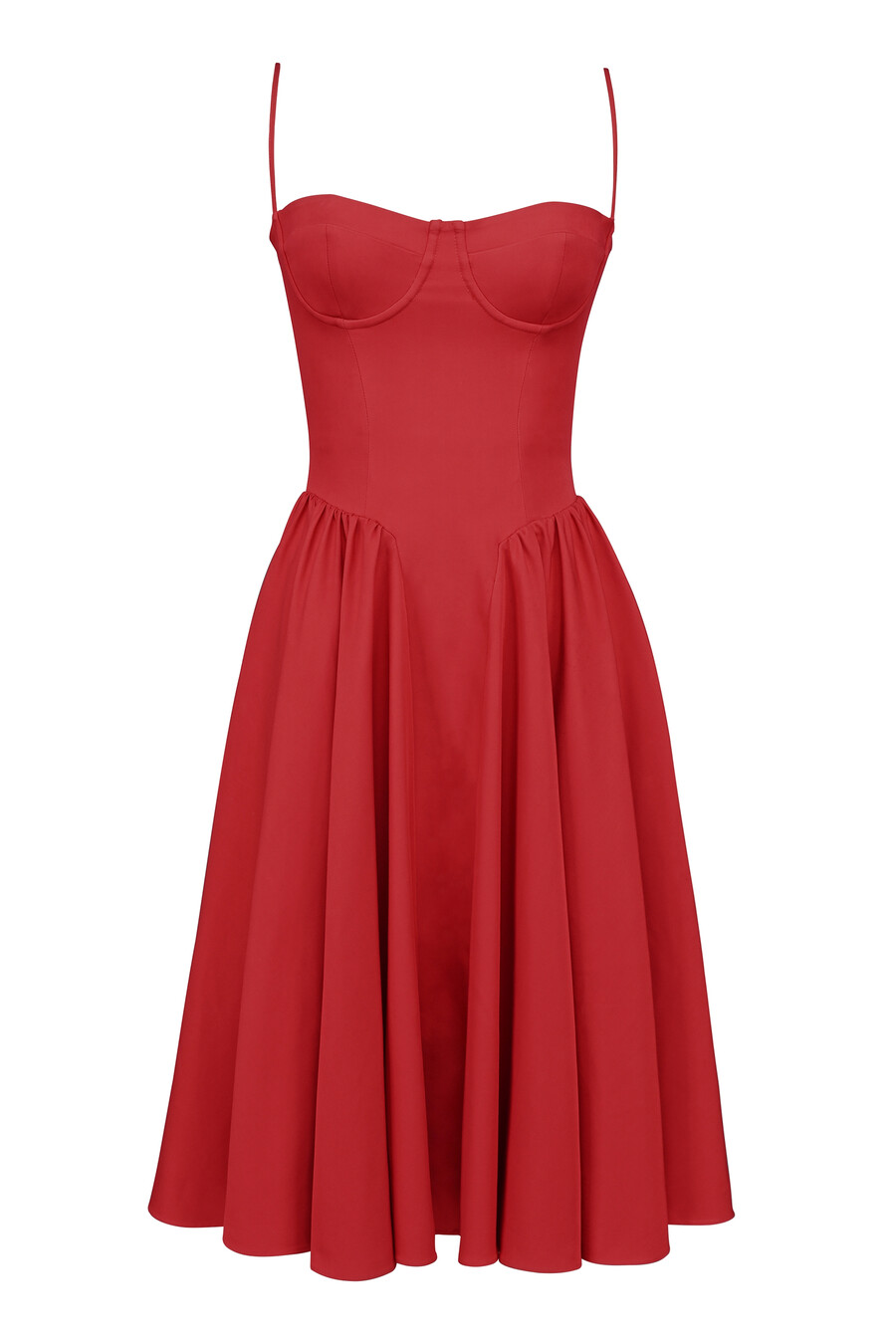 röd rynkad midiklänning