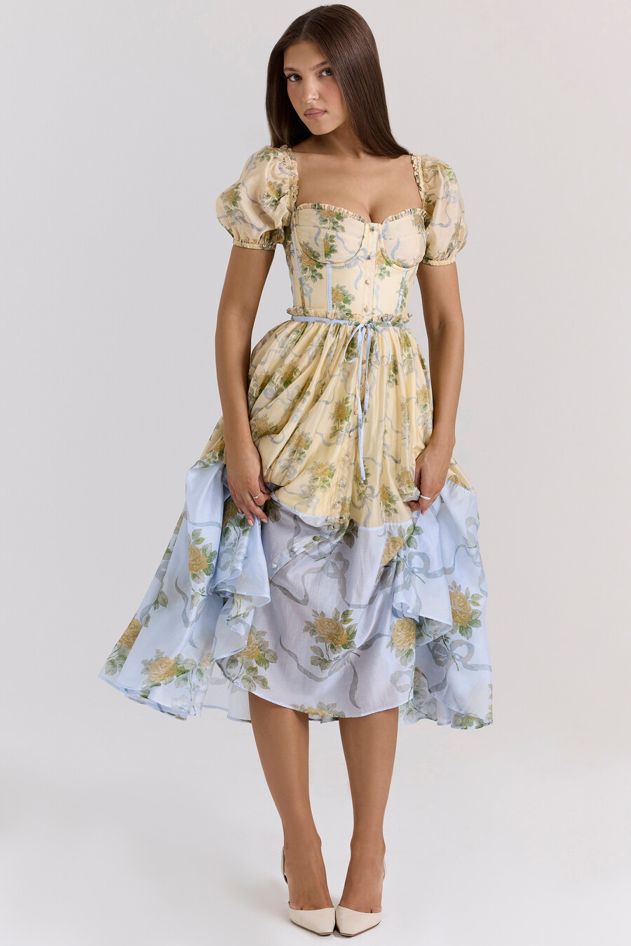 citron vintage rose chiffong midiklänning