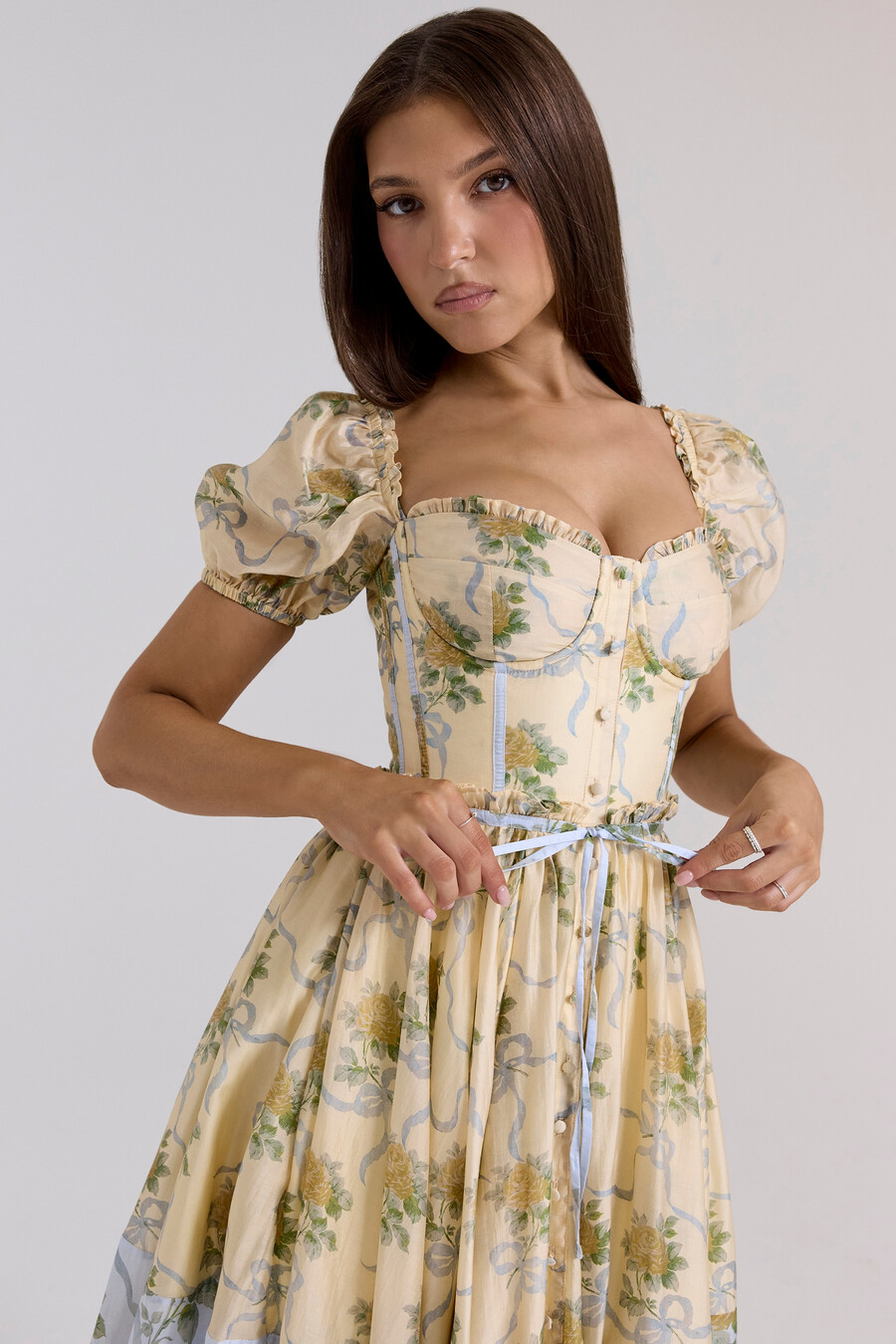 citron vintage rose chiffong midiklänning