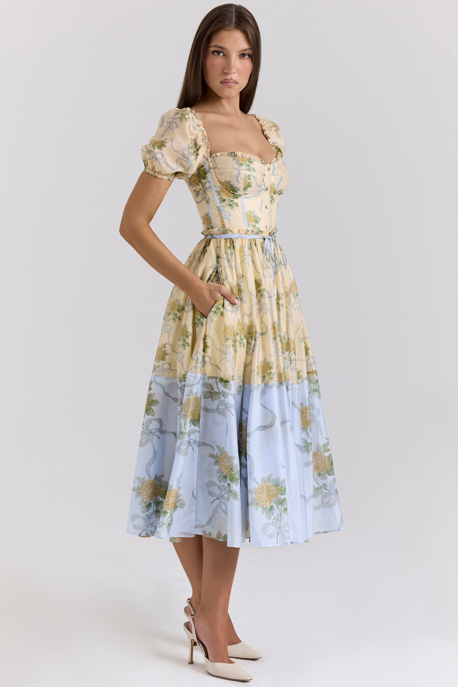 citron vintage rose chiffong midiklänning