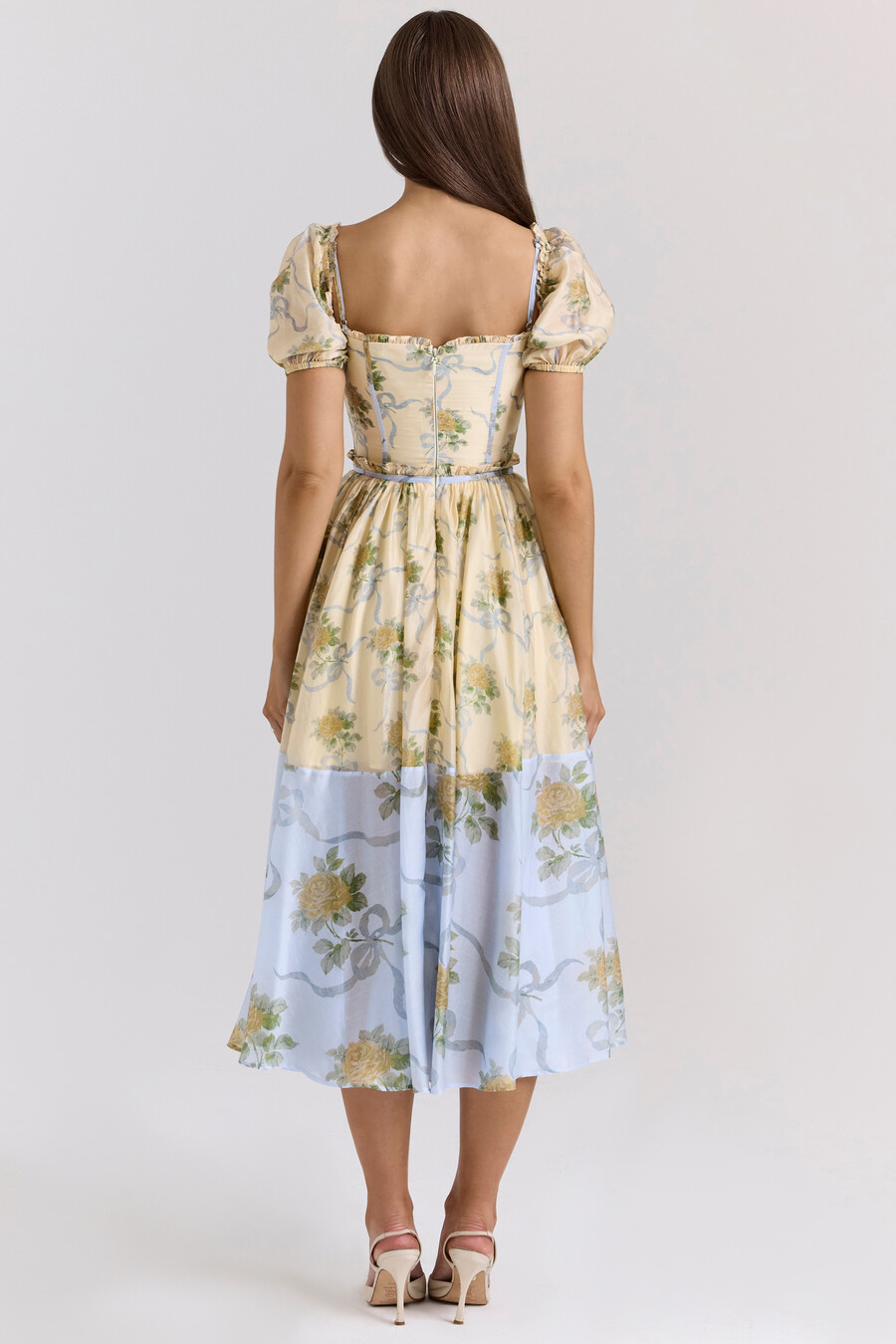 citron vintage rose chiffong midiklänning