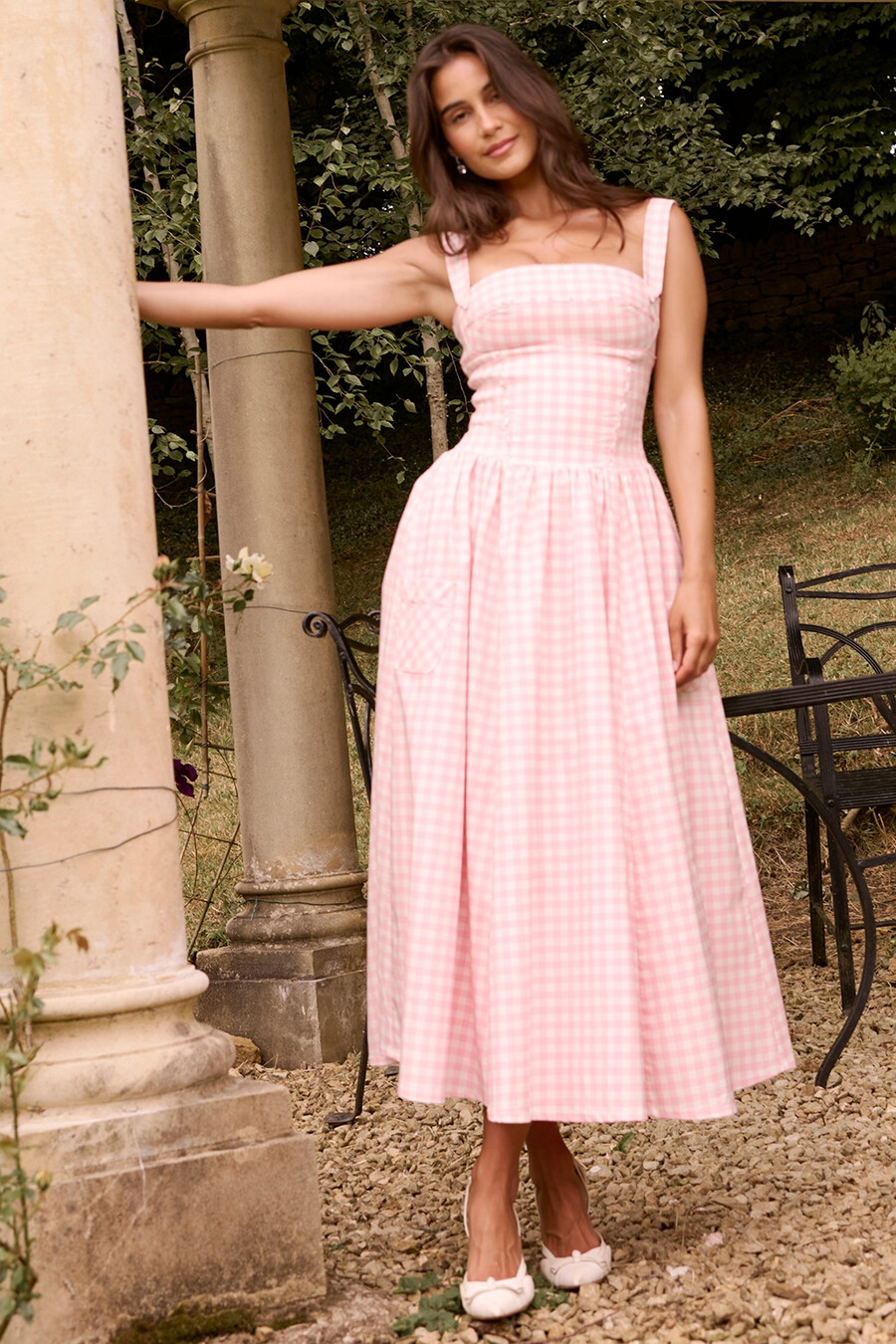 jordgubbs-shortcake gingham midi-sommarklänning